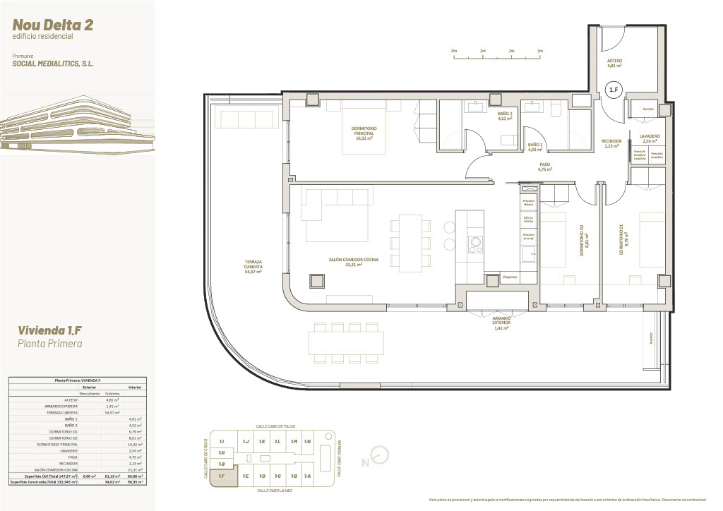 3 Habitaciones, 1º Planta, 1.F