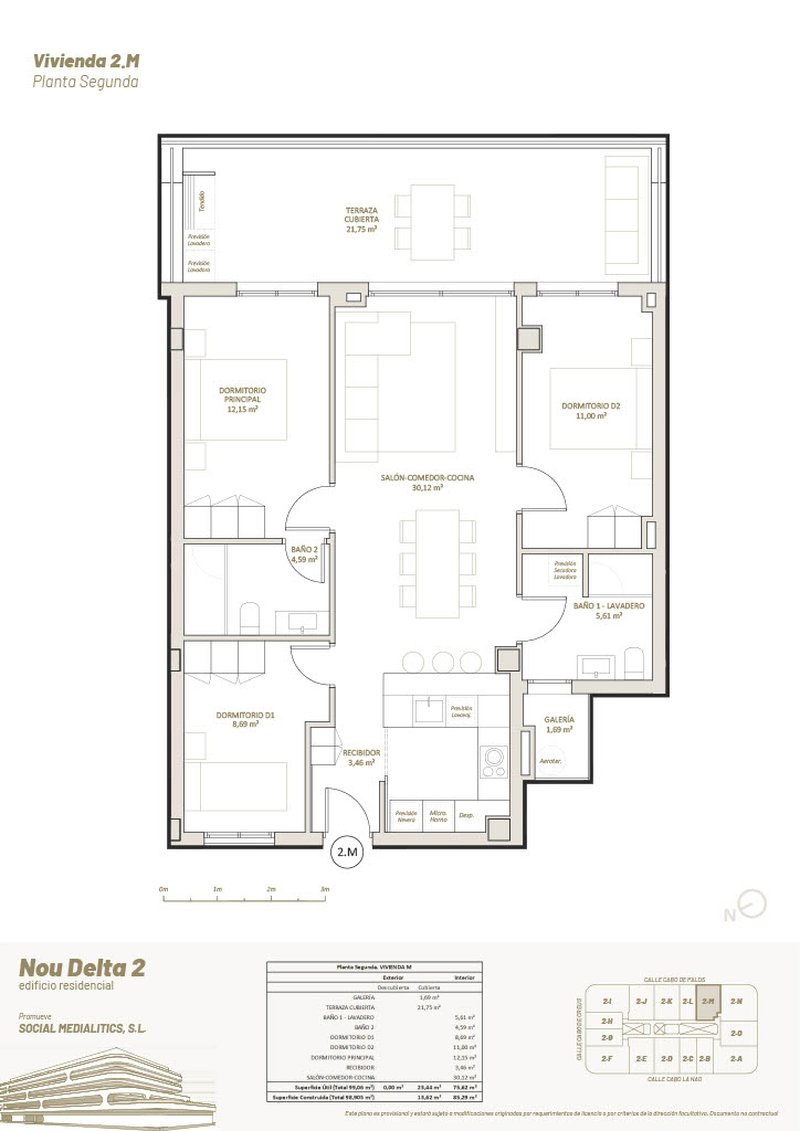 3 Habitaciones, 2º Planta, 2.M