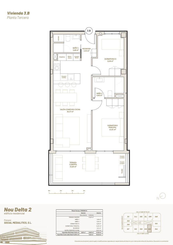 2 Habitaciones, 3º Planta, 3.D