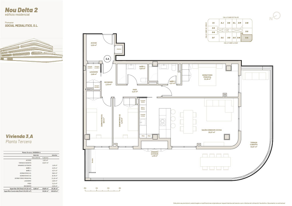 3 Habitaciones, 3º Planta, 3.A