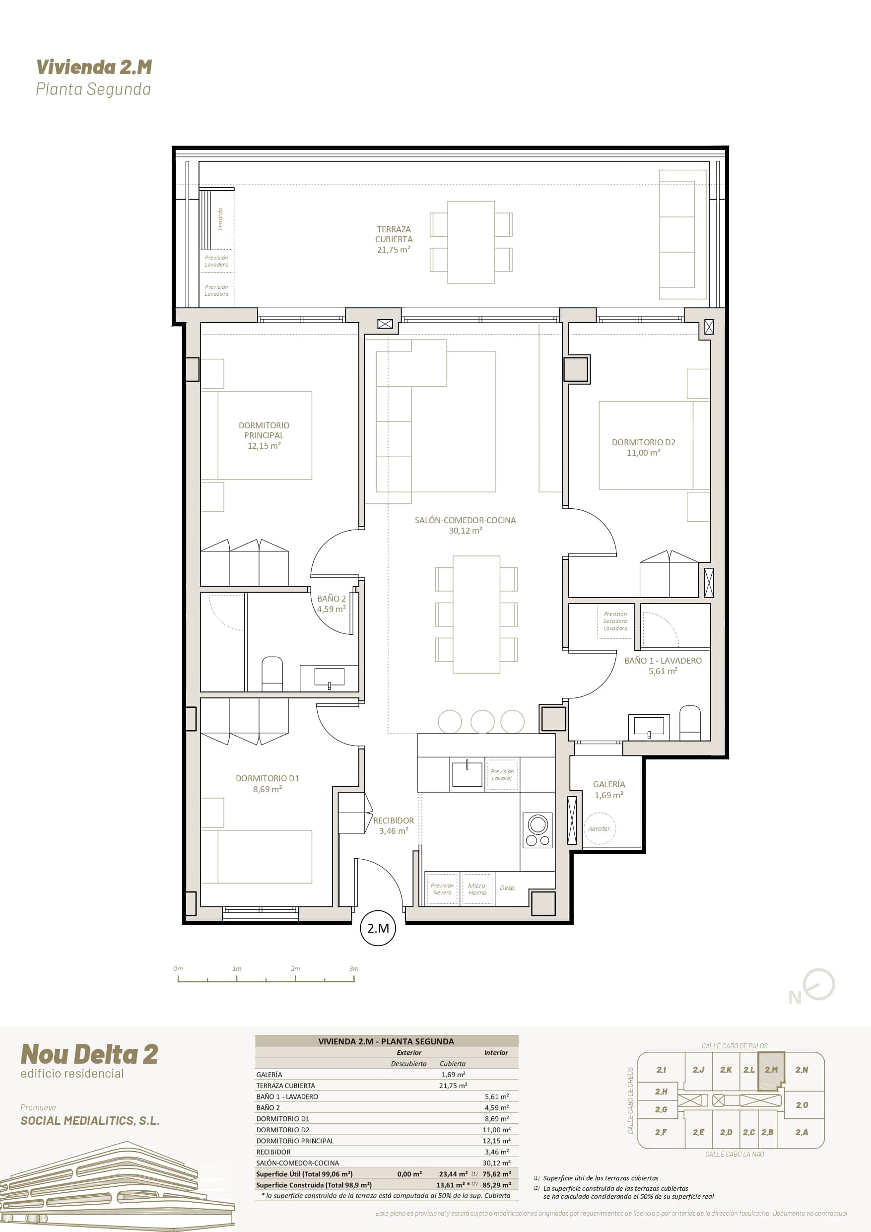 2 M - PLANTA SEGUNDA - 3 HABITACIONES