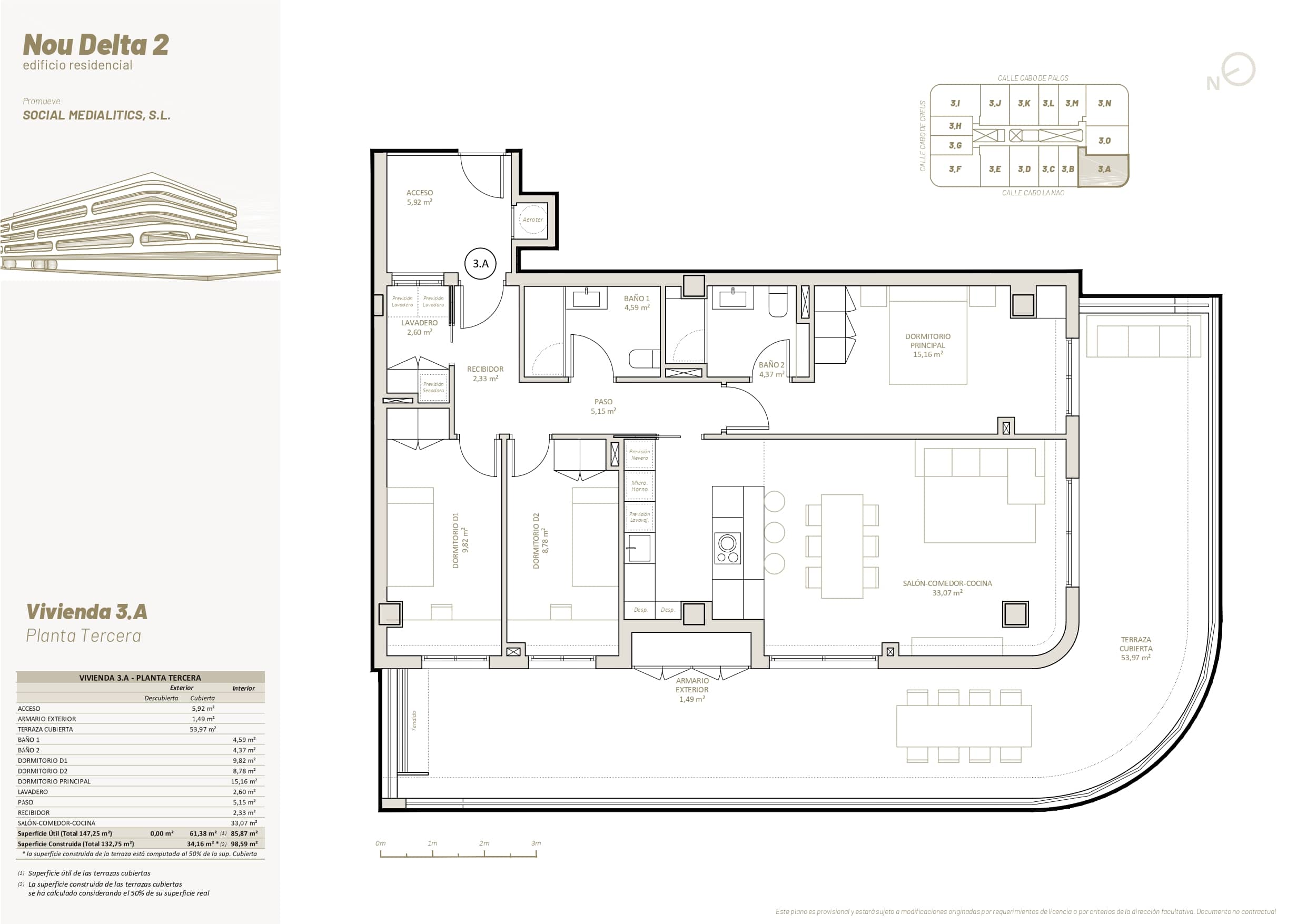 3 A - PLANTA TERCERA - 3 HABITACIONES