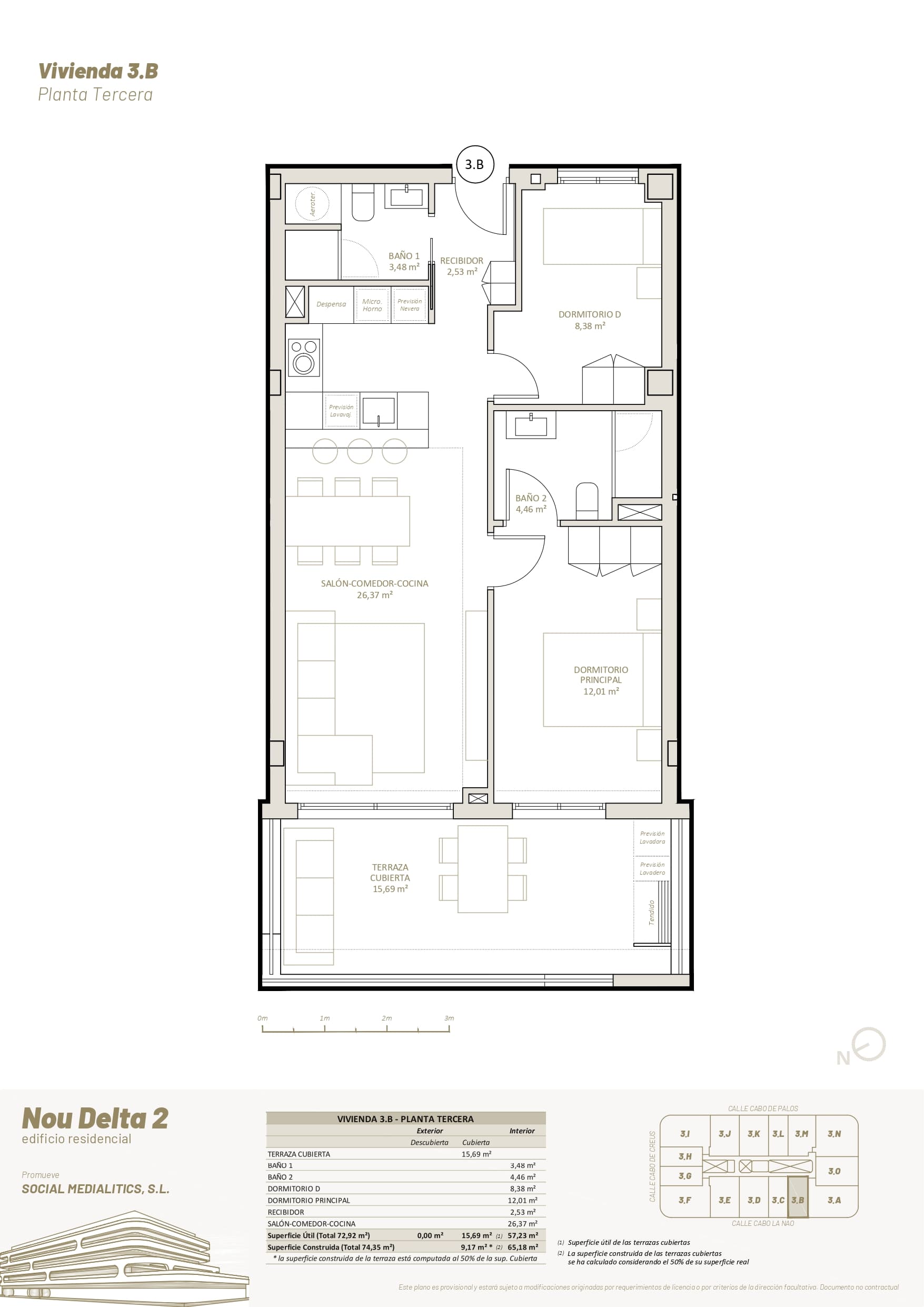 3 B - PLANTA TERCERA - 2 HABITACIONES