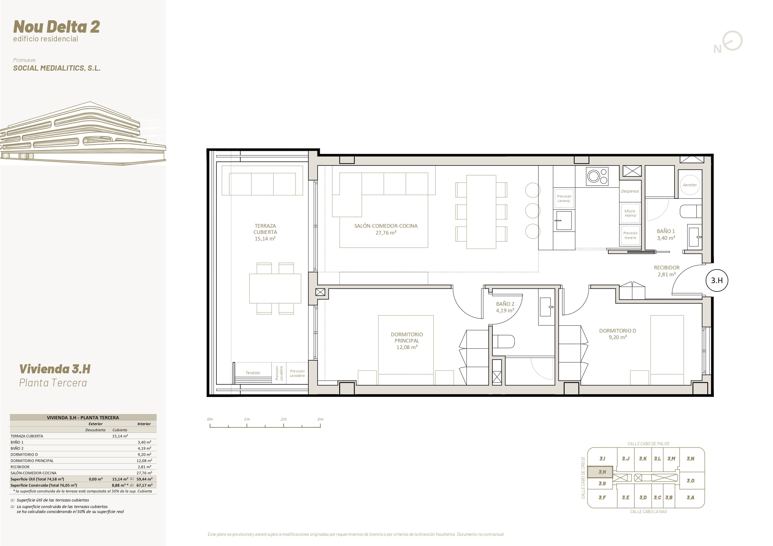 3 H - PLANTA TERCERA - 2 HABITACIONES