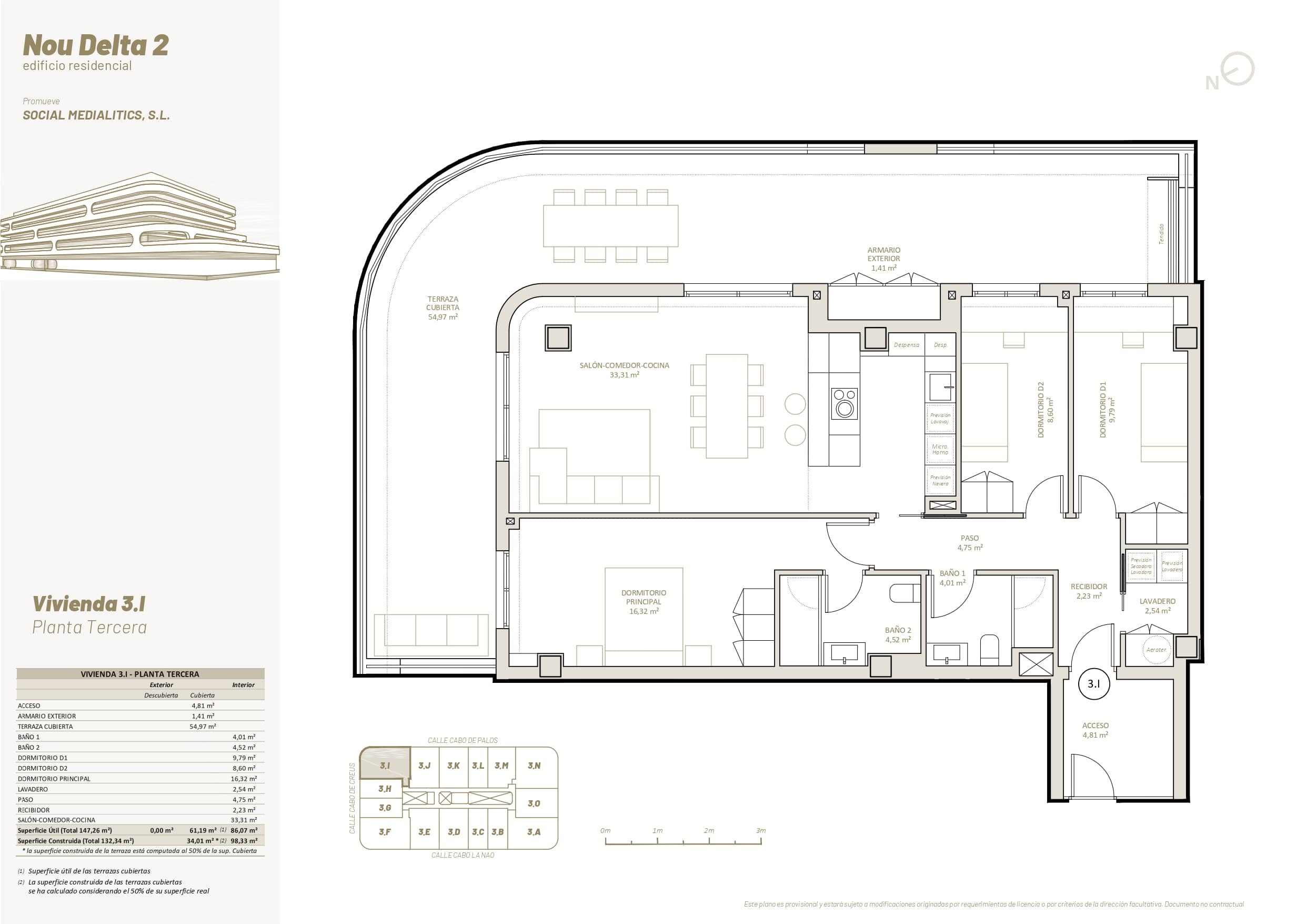 3 I - PLANTA TERCERA - 3 HABITACIONES
