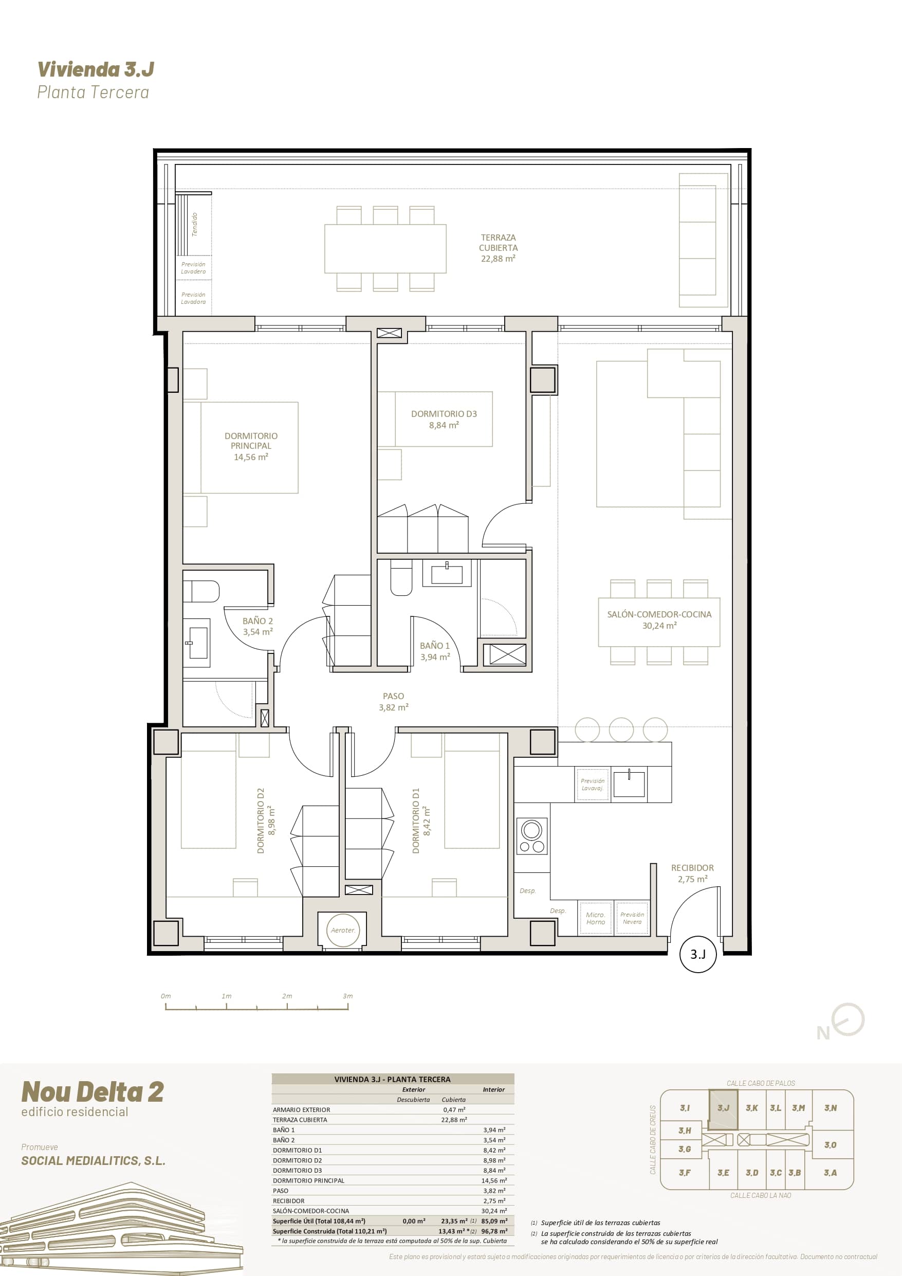 3 J - PLANTA TERCERA - 4 HABITACIONES