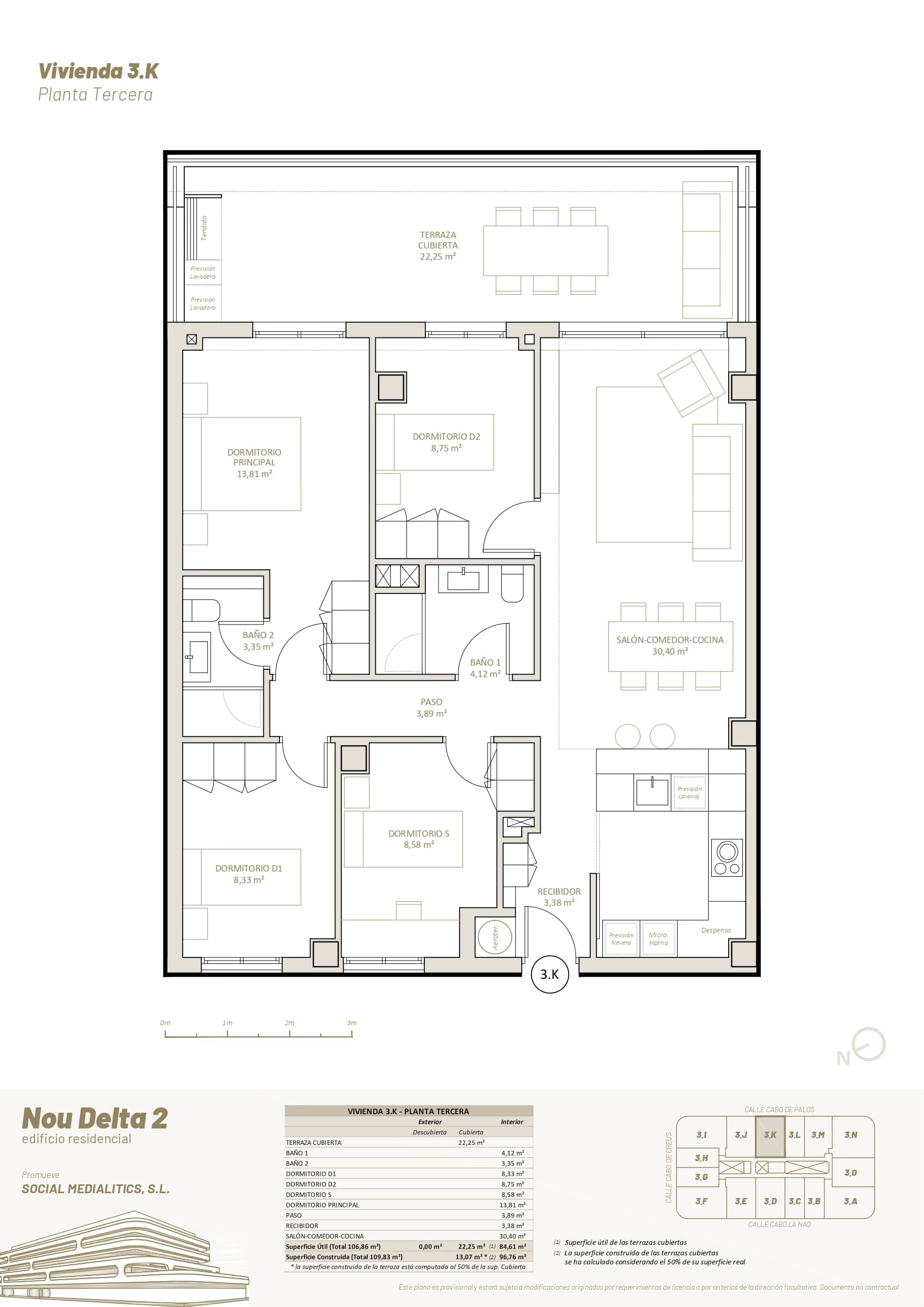 3 K - PLANTA TERCERA - 4 HABITACIONES