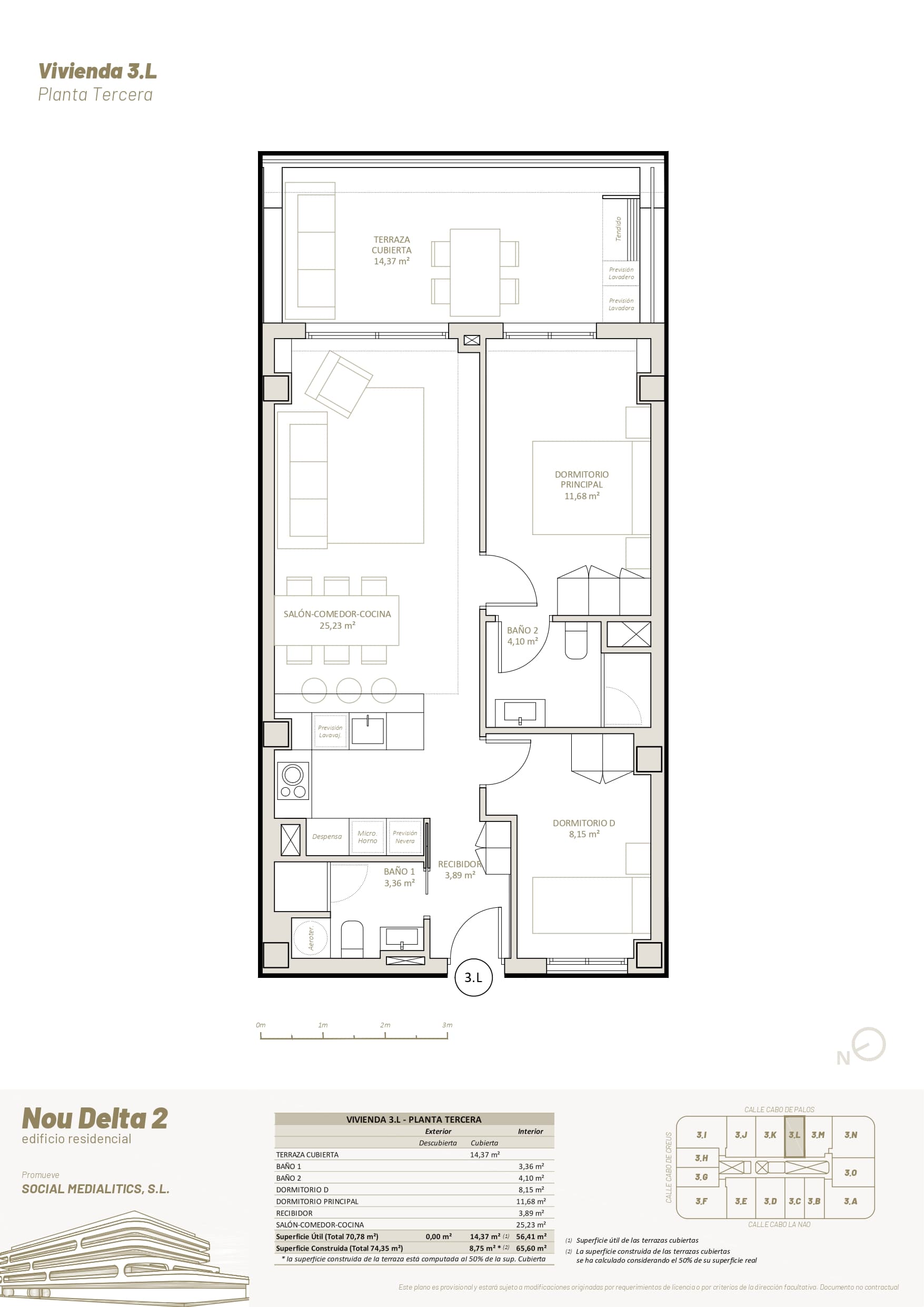 3 L - PLANTA TERCERA - 2 HABITACIONES