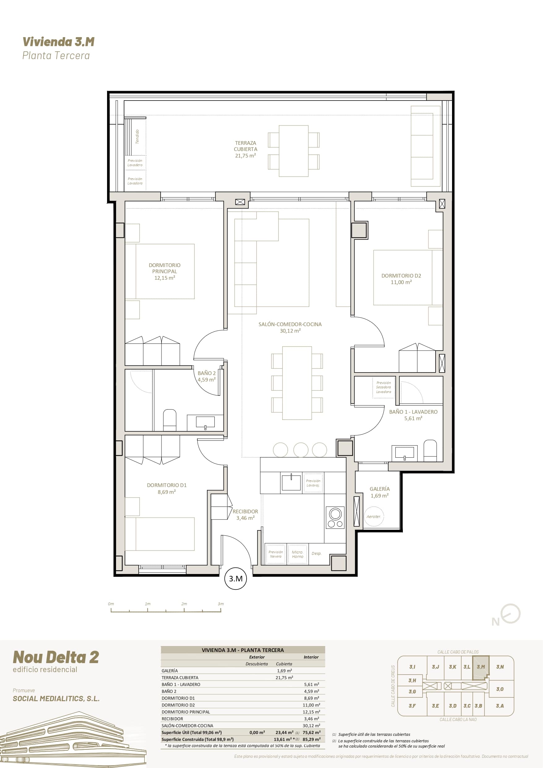 3 M - PLANTA TERCERA - 3 HABITACIONES