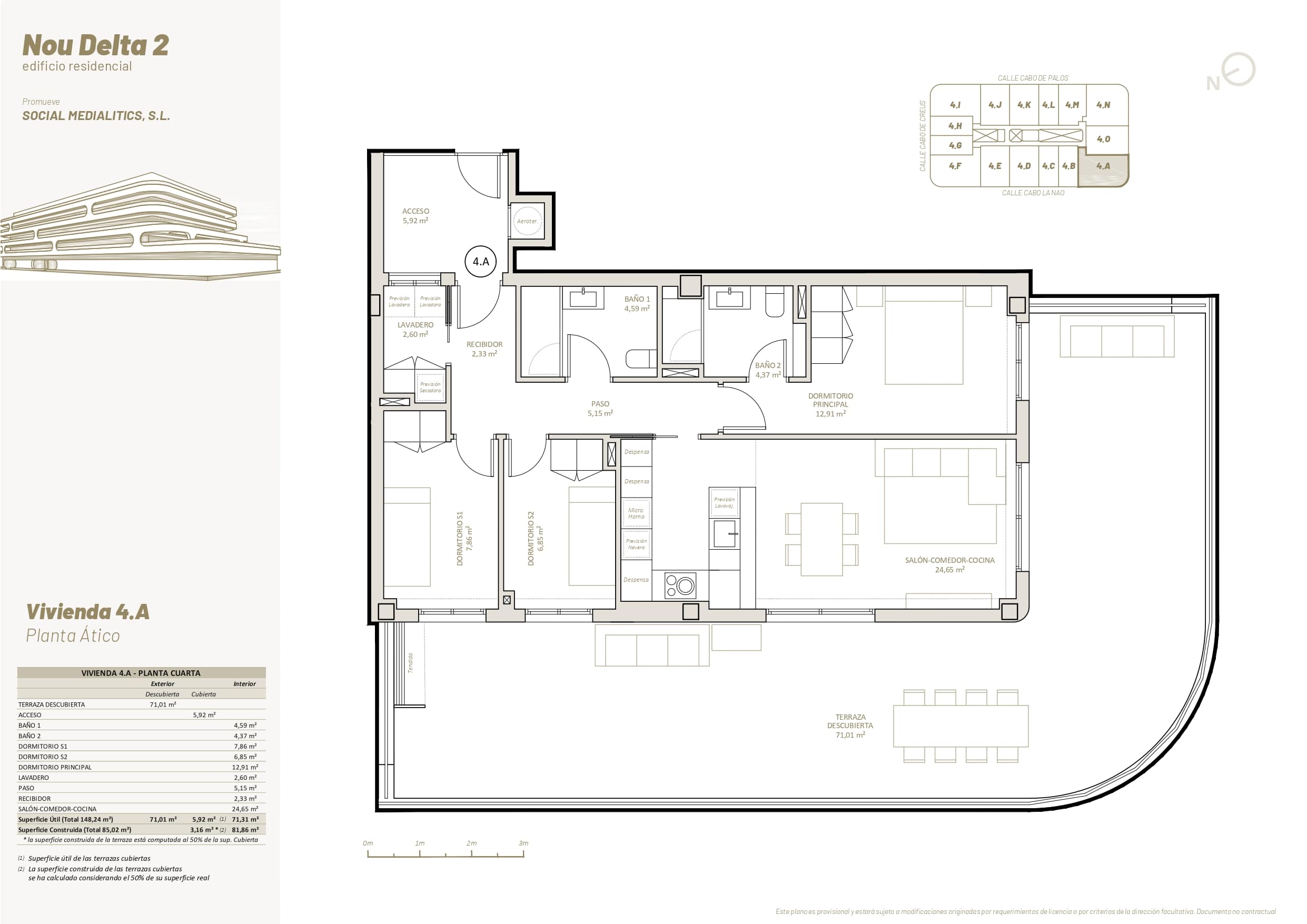 4 A - PRIMERA ÁTICO - 3 HABITACIONES