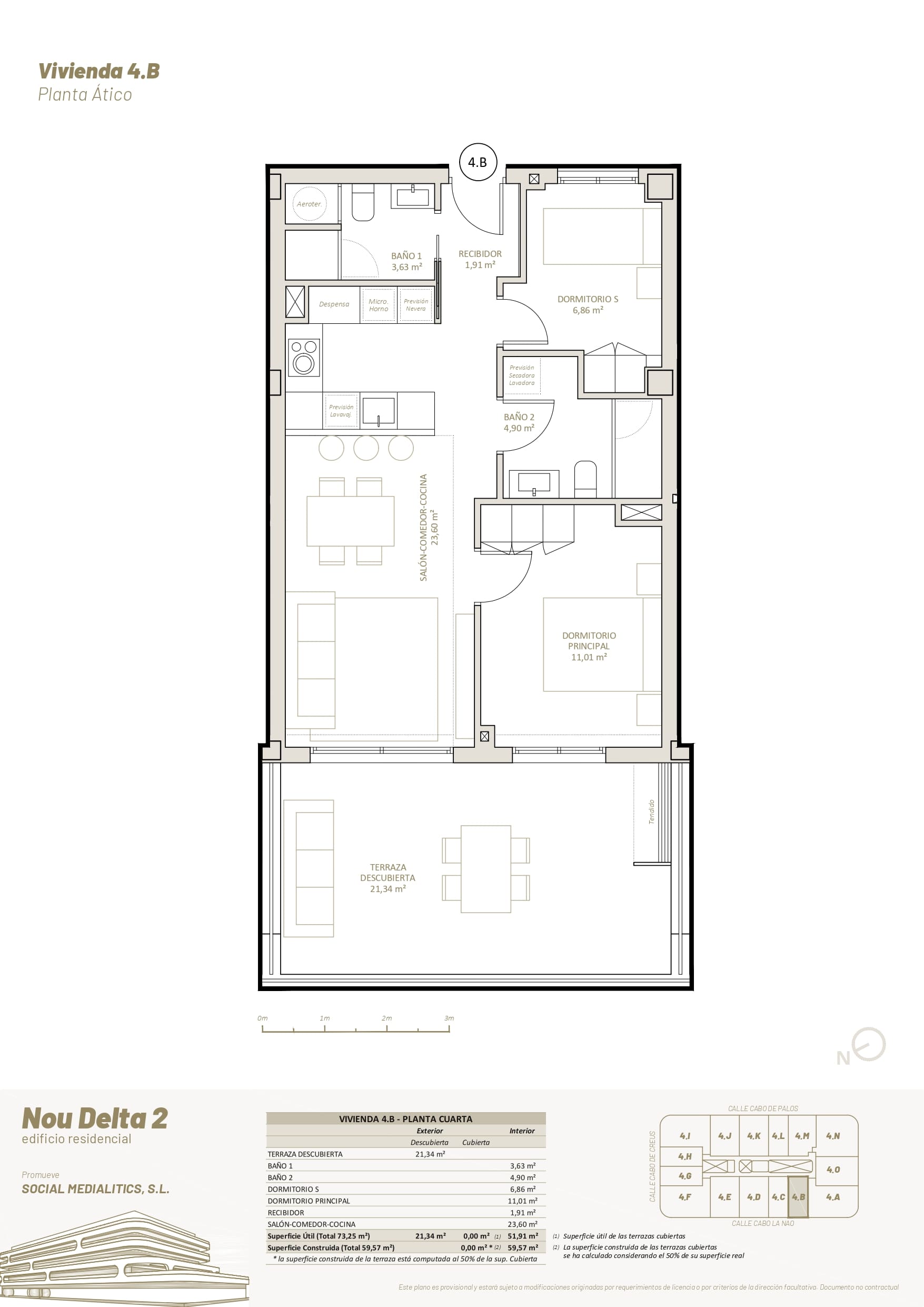 4 B - PLANTA ÁTICO - 2 HABITACIONES