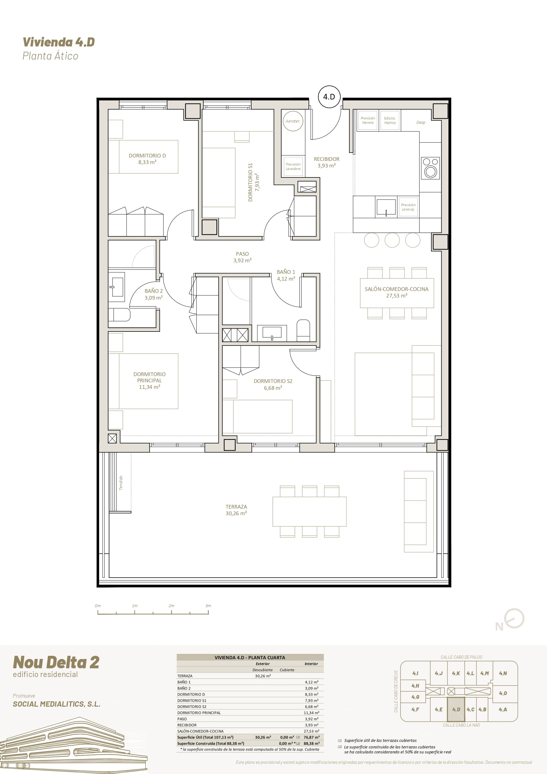 4 D - PLANTA ÁTICO - 4 HABITACIONES