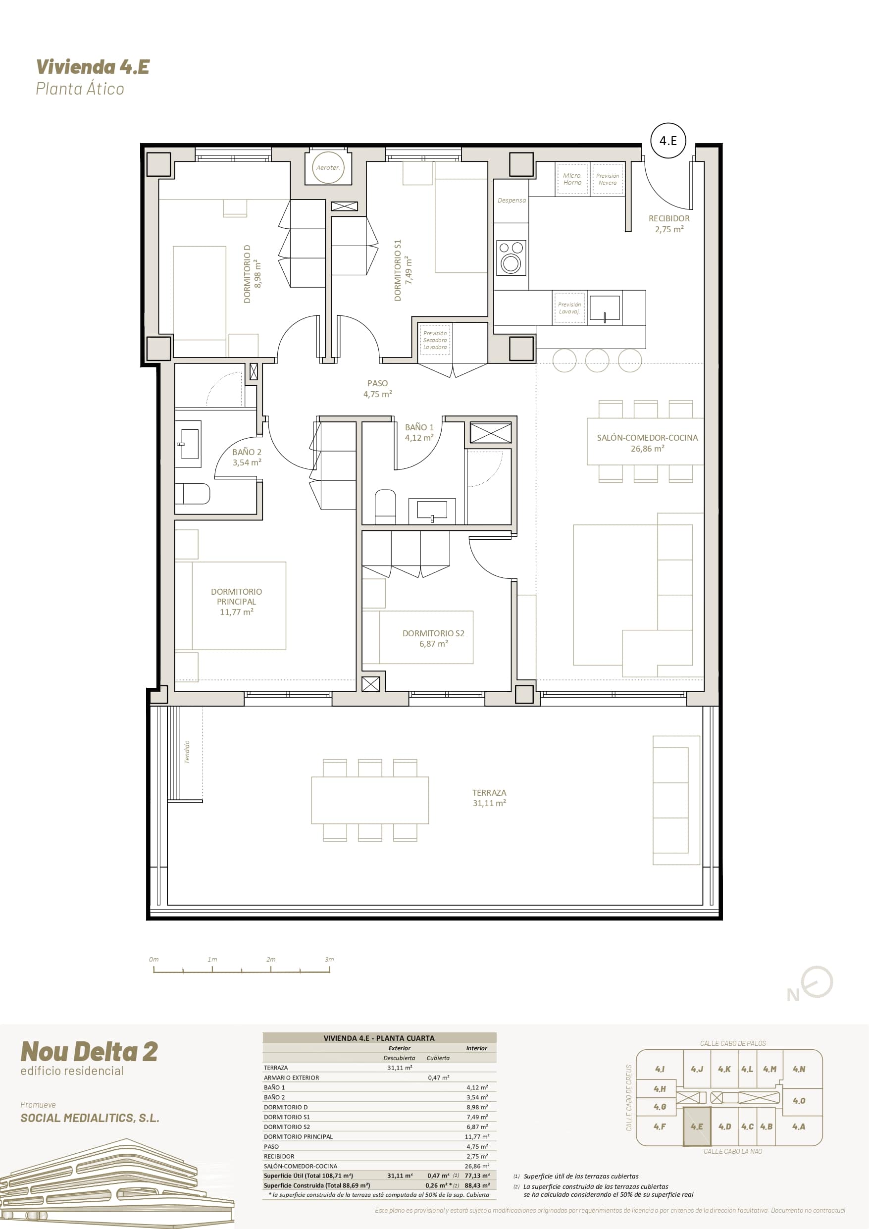 4 E - PLANTA ÁTICO - 4 HABITACIONES