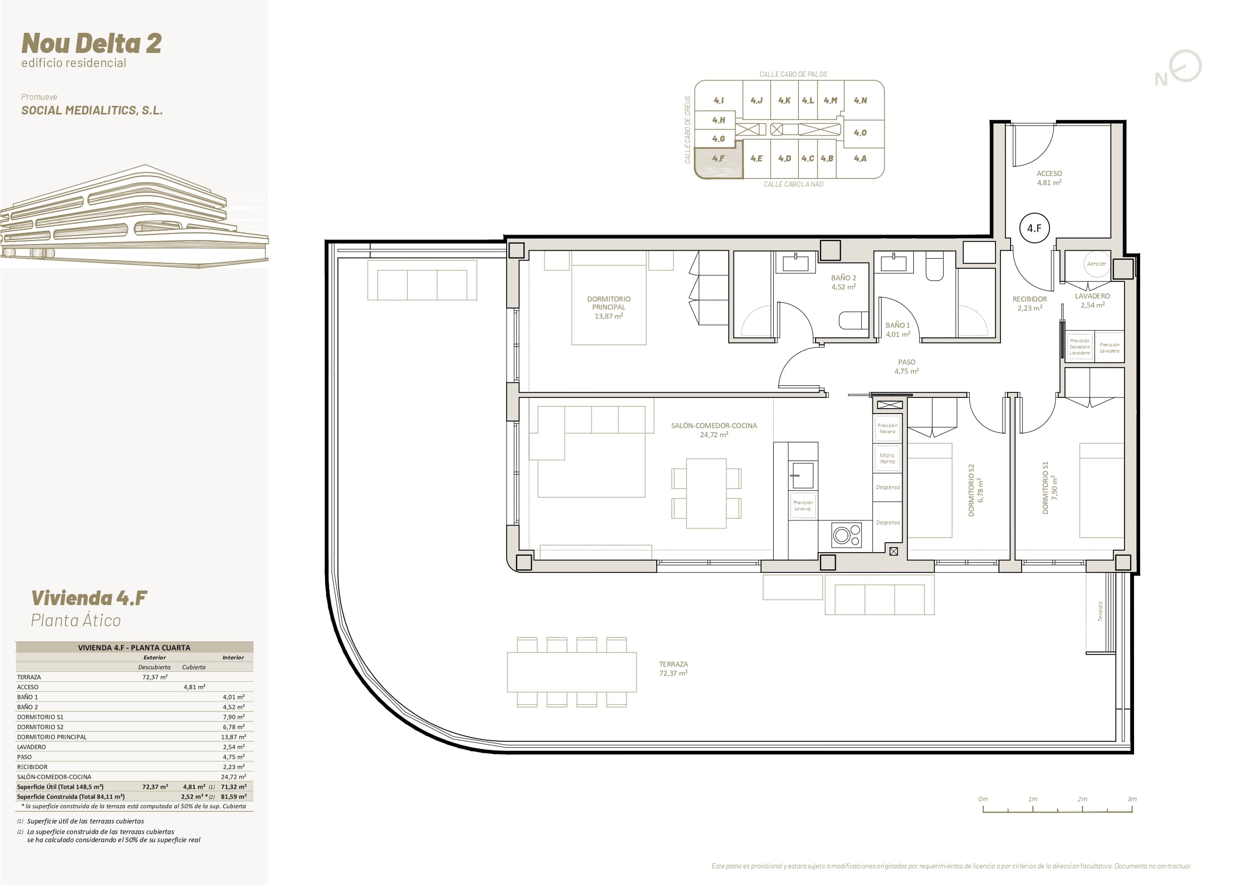 4 F - PLANTA ÁTICO - 3 HABITACIONES