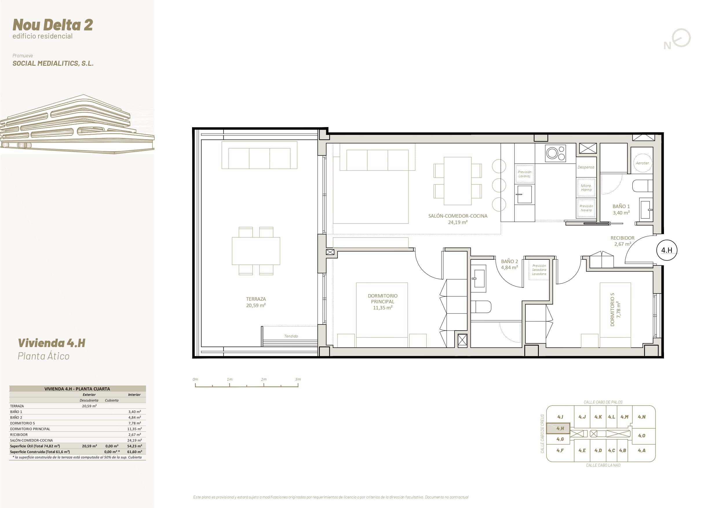 4 H - PLANTA ÁTICO - 2 HABITACIONES