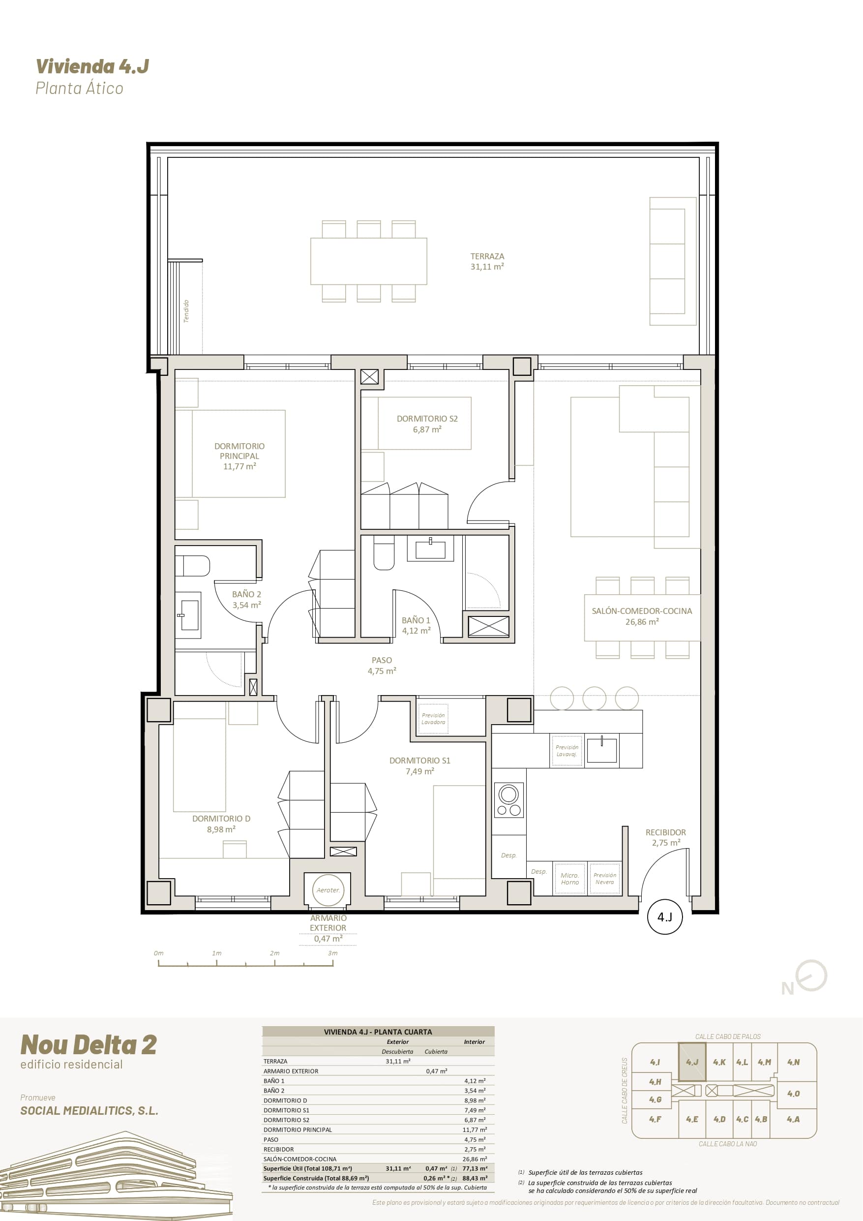 4 J - PLANTA ÁTICO - 4 HABITACIONES