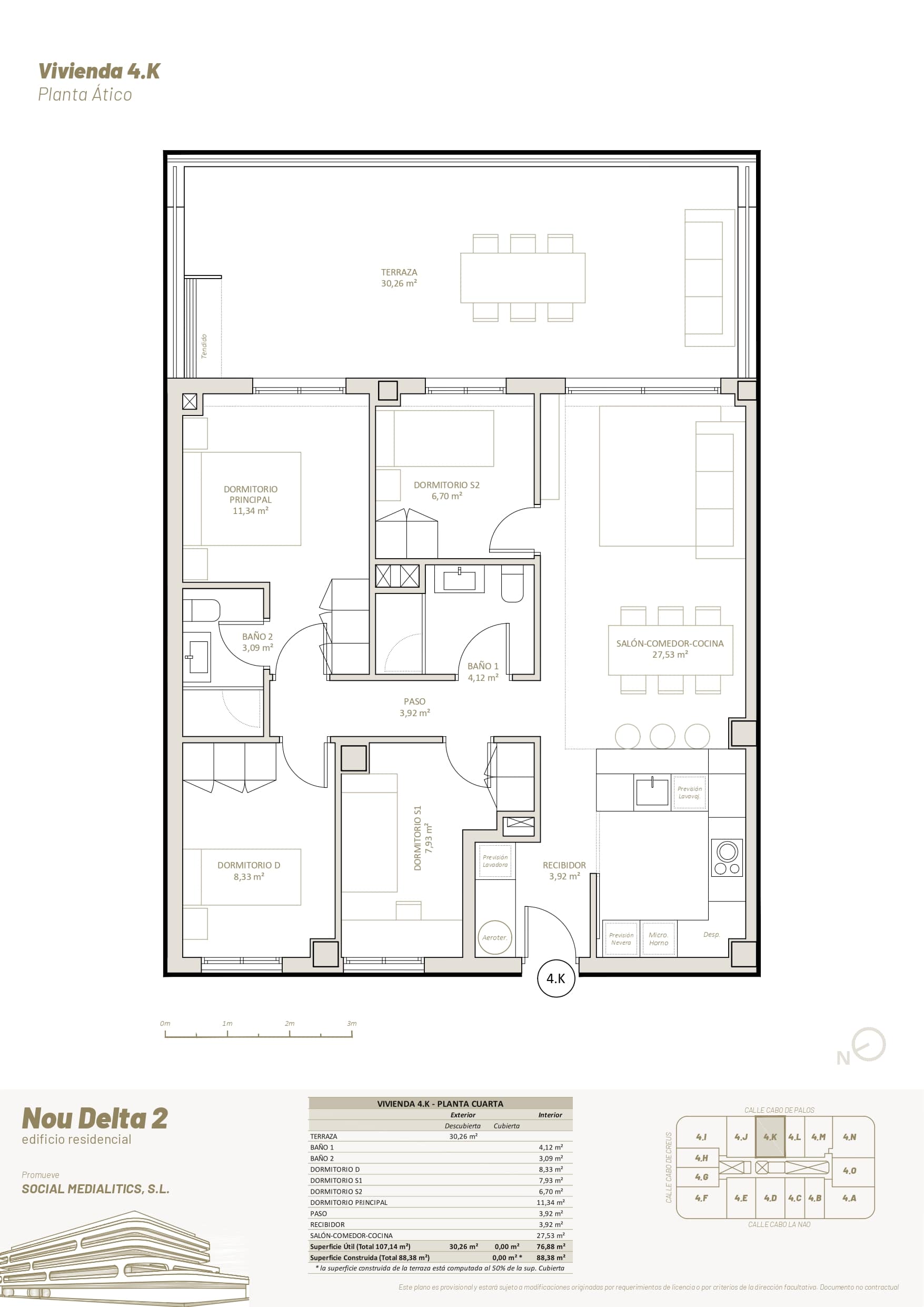 4 K - PLANTA ÁTICO - 4 HABITACIONES