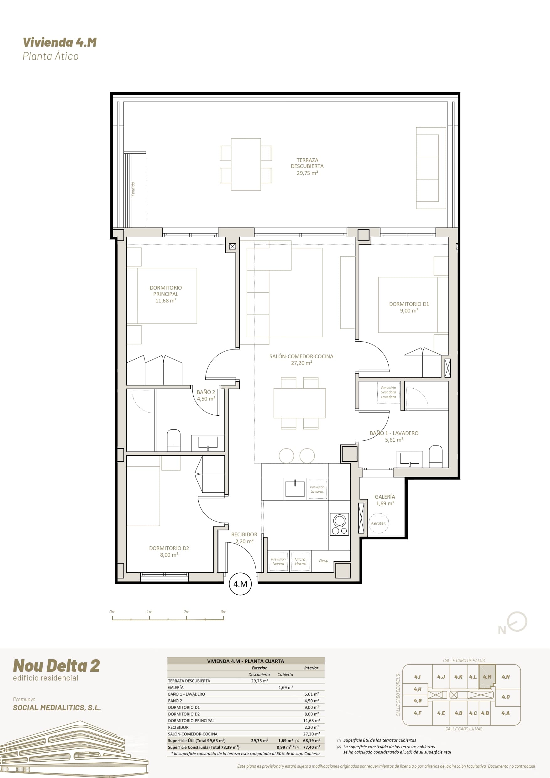 4 M - PLANTA ÁTICO - 3 HABITACIONES