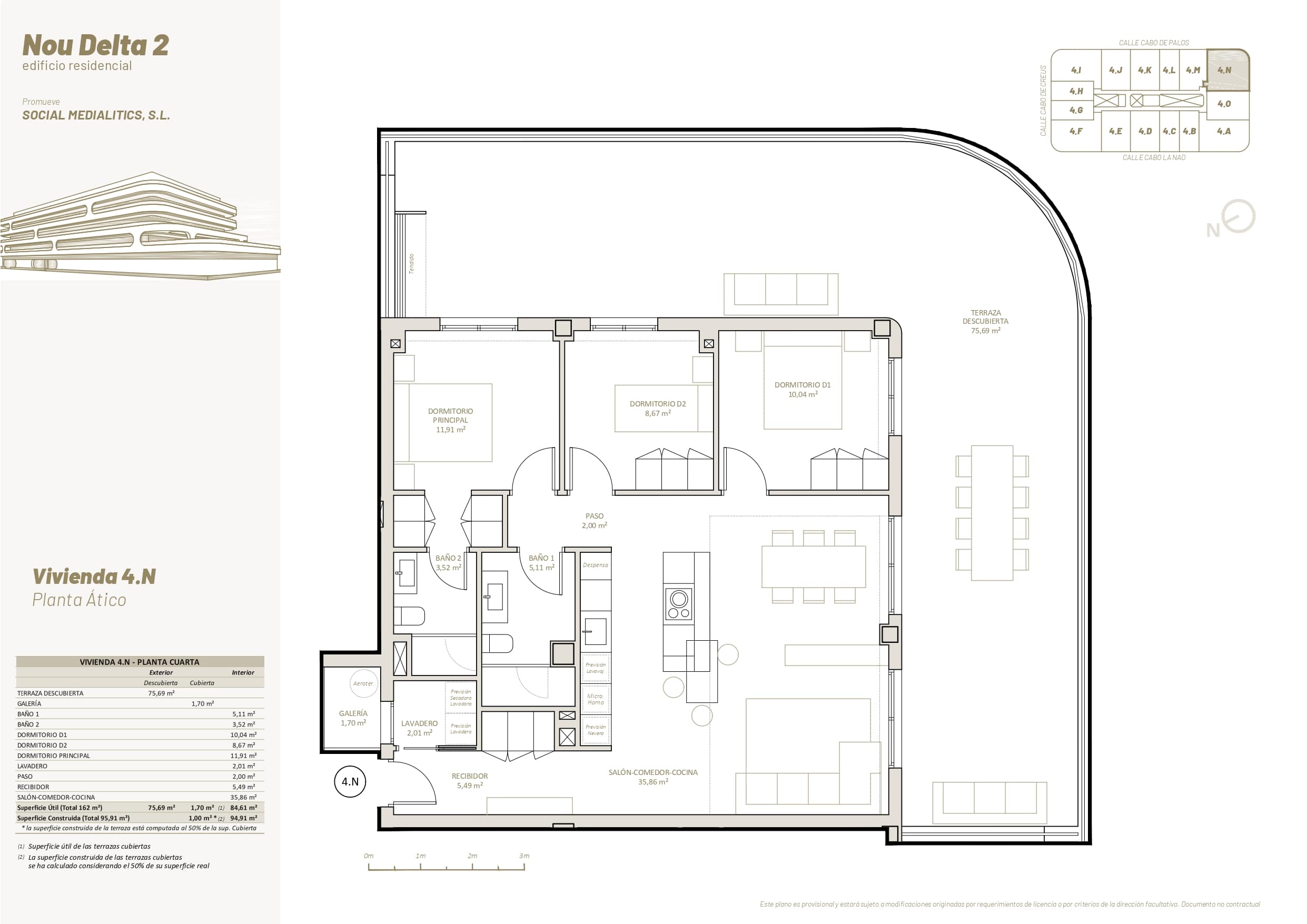 4 N - PLANTA ÁTICO - 3 HABITACIONES